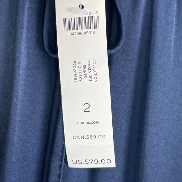 NEW Chicos Womens Large Satin Maxi Skirt Navy Blue Elastic Waist Pull On - Picture 4 of 9